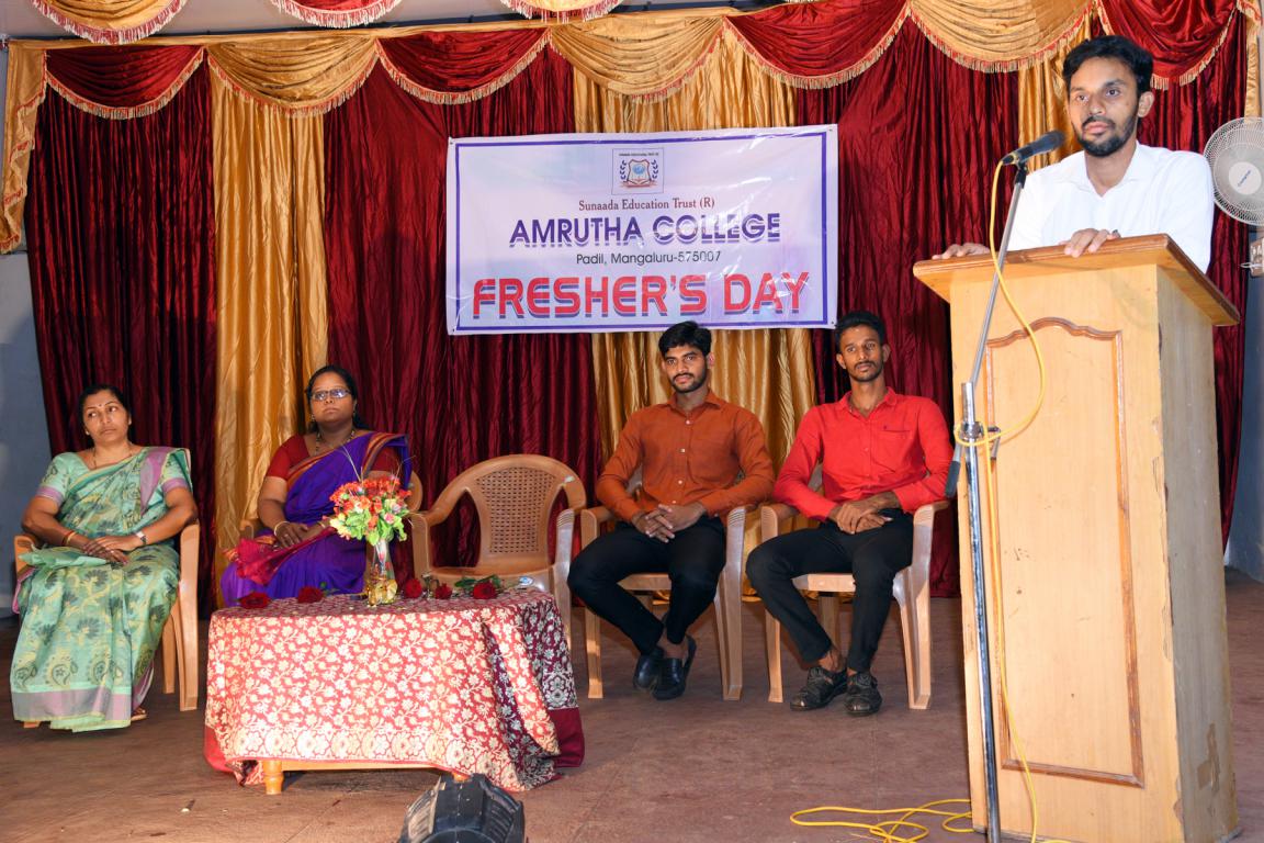 FRESHERS DAY-2019 INAUGURAL SPEECH BY MR.CHANDRAHAS G, PRINCIPAL AMRUTHA COLLEGE, PADIL 